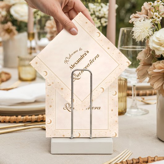 Celestial Gold Moon Quinceañera スタンダードカクテルナプキン