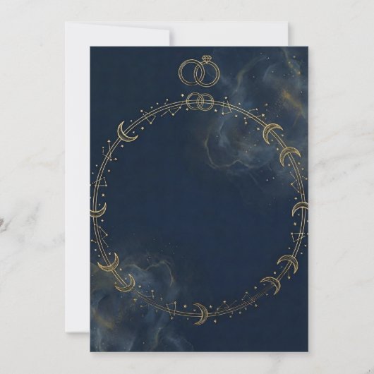 Celestial Gold Moon & Star Blue Wedding invitation 招待状 (正面)