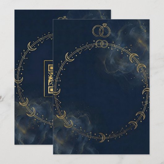 Celestial Gold Moon & Star Blue Wedding invitation 招待状 (正面/裏面)