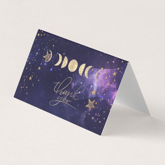 Celestial Gold Moons Stars Thank You Card 名刺 (正面)