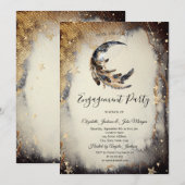 Celestial Gold Stars Moon Feather Dark 招待状 (正面/裏面)