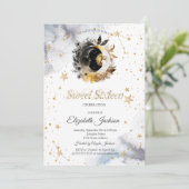 Celestial Gold Sun,Moon,Stars Flower Sweet 16 招待状 (スタンド正面)