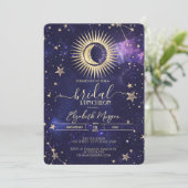 Celestial Gold Sun,Moon,Stars Watercolor Purple 招待状 (スタンド正面)