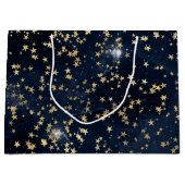 Celestial Golden Stars on Navy Galaxy Background ラージペーパーバッグ (正面)