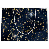 Celestial Golden Stars on Navy Galaxy Background ラージペーパーバッグ (裏面)