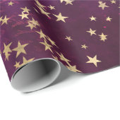Celestial Golden Stars on Pink Galaxy Background ラッピングペーパー (ロールコーナー)