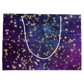 Celestial Golden Stars on Purple Galaxy Background ラージペーパーバッグ (裏面)