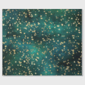 Celestial Golden Stars on Teal Galaxy Background ラッピングペーパー (フラット)