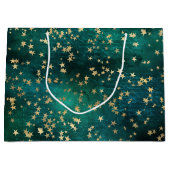 Celestial Golden Stars on Teal Galaxy Background ラージペーパーバッグ (正面)