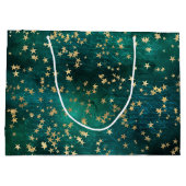 Celestial Golden Stars on Teal Galaxy Background ラージペーパーバッグ (裏面)