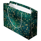 Celestial Golden Stars on Teal Galaxy Background ラージペーパーバッグ (裏面アングル)
