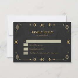 Celestial Gothic Black and Gold RSVP Card