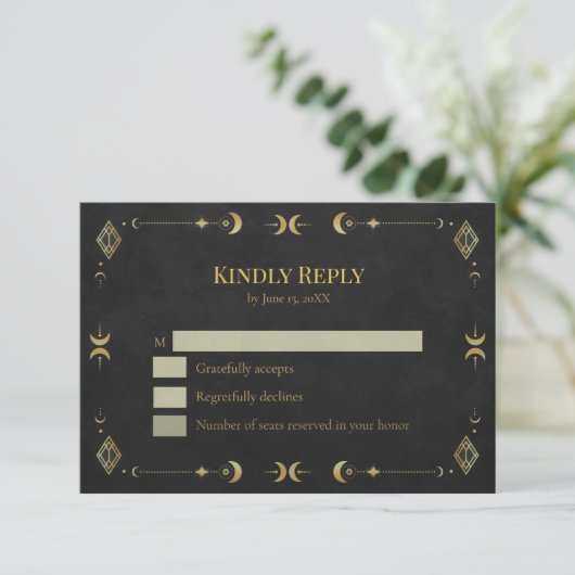 Celestial Gothic Black and Gold RSVP Card (スタンド正面)
