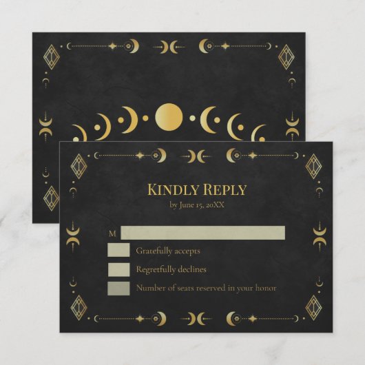 Celestial Gothic Black and Gold RSVP Card (正面/裏面)