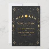 Celestial Gothic Black and Gold Save the Date Card セーブザデート (正面)