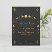 Celestial Gothic Black and Gold Save the Date Card セーブザデート (スタンド正面)