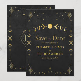 Celestial Gothic Black and Gold Save the Date Card セーブザデート