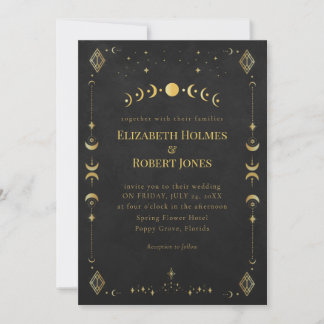 Celestial Gothic Black and Gold Wedding Invitation 招待状
