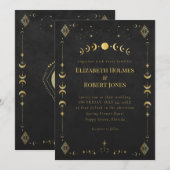 Celestial Gothic Black and Gold Wedding Invitation 招待状 (正面/裏面)