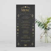 Celestial Gothic Black and Gold Wedding Menu Card メニュー (スタンド正面)