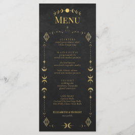 Celestial Gothic Black and Gold Wedding Menu Card メニュー