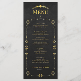 Celestial Gothic Black and Gold Wedding Menu Card メニュー
