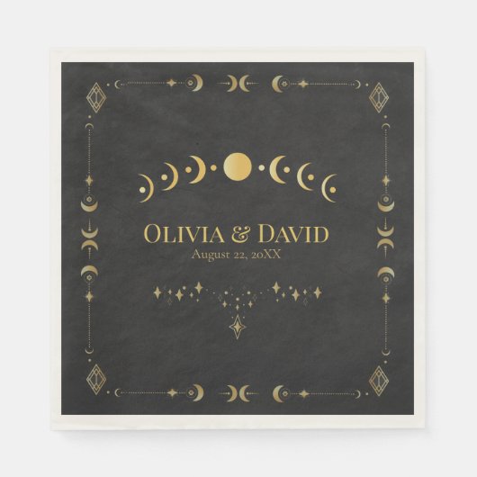 Celestial Gothic Black and Gold Wedding Napkins スタンダードランチョンナプキン (正面)