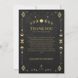 Celestial Gothic Black and Gold Wedding Thank You サンキューカード