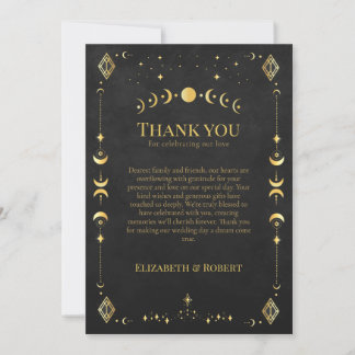Celestial Gothic Black and Gold Wedding Thank You  サンキューカード
