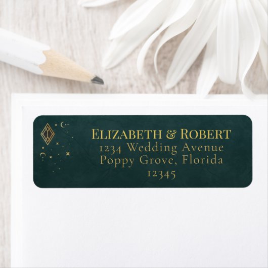 Celestial Gothic Dark Teal Wedding Address Label ラベル (インサイチュ)
