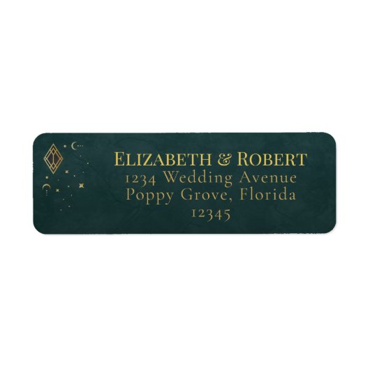 Celestial Gothic Dark Teal Wedding Address Label ラベル (正面)