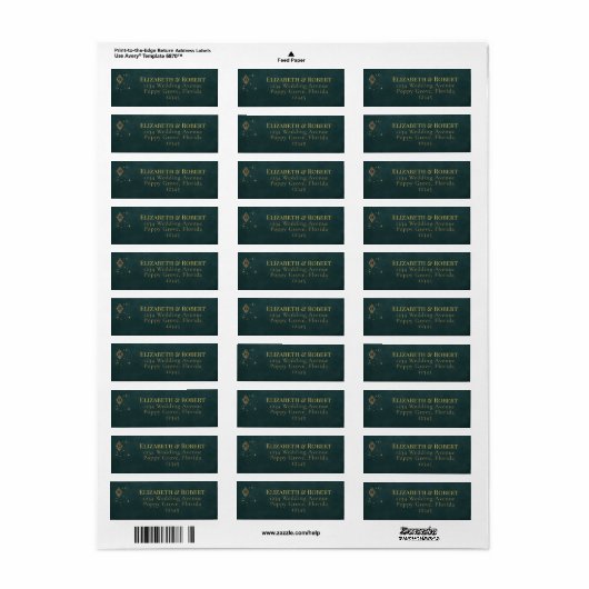 Celestial Gothic Dark Teal Wedding Address Label ラベル (フルシート)