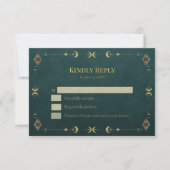 Celestial Gothic Dark Teal Wedding RSVP Card (正面)
