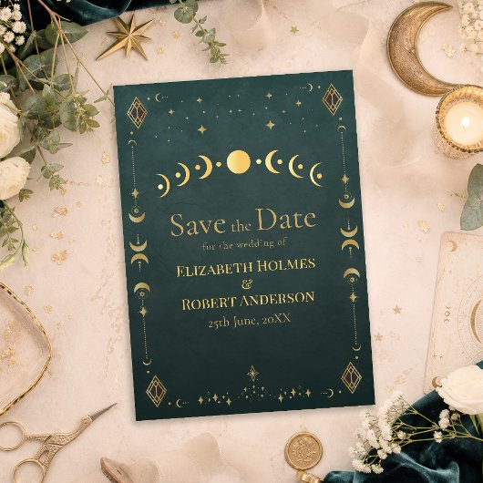Celestial Gothic Dark Teal Wedding Save the Date セーブザデート