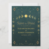 Celestial Gothic Dark Teal Wedding Save the Date セーブザデート (正面)