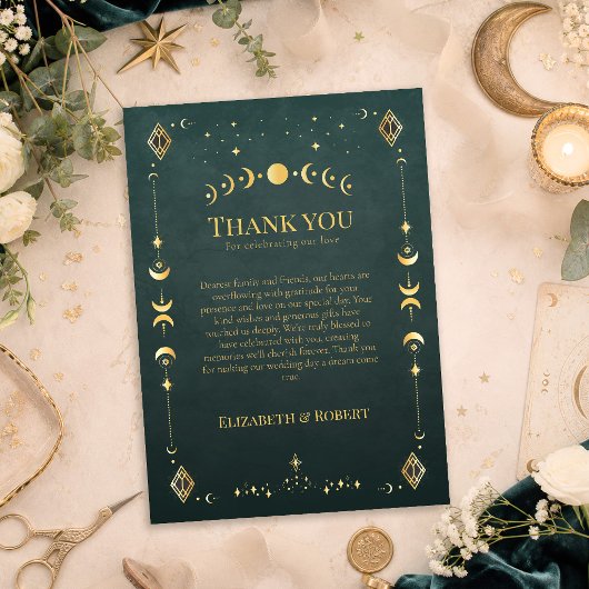 Celestial Gothic Dark Teal Wedding Thank You Card サンキューカード