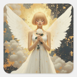 Celestial Grace | プリティエンジェルとバラ スクエアシール