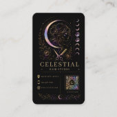Celestial Hair Studio ラグジュアリーブラックゴールドQRサロン 名刺 (正面)