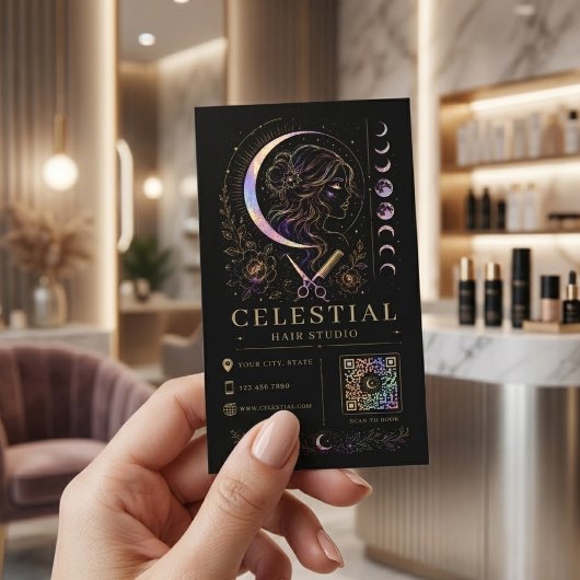 Celestial Hair Studio ラグジュアリーブラックゴールドQRサロン 名刺