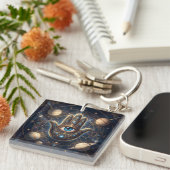 Celestial Hamsa Hand & Evil Eye Cosmic Protection  キーホルダー (正面右)