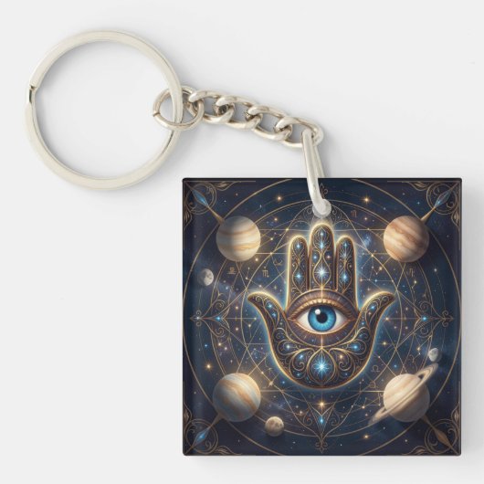 Celestial Hamsa Hand & Evil Eye Cosmic Protection  キーホルダー (正面)