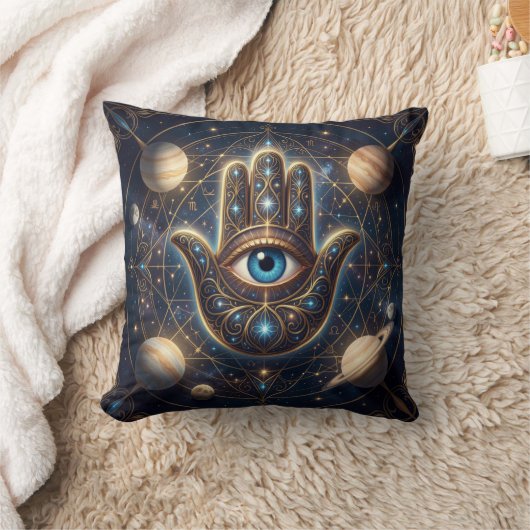 Celestial Hamsa Hand & Evil Eye Cosmic Protection  クッション (ブランケット)