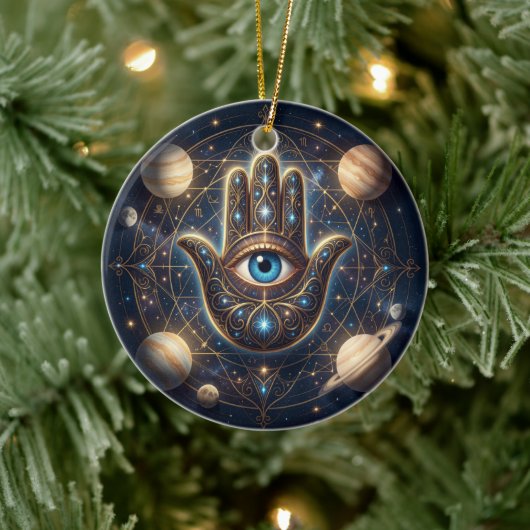 Celestial Hamsa Hand & Evil Eye Cosmic Protection  セラミックオーナメント (ツリー)