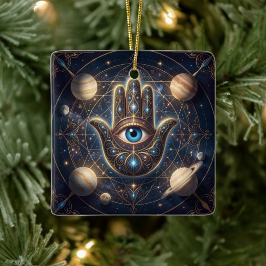 Celestial Hamsa Hand & Evil Eye Cosmic Protection  セラミックオーナメント (ツリー)
