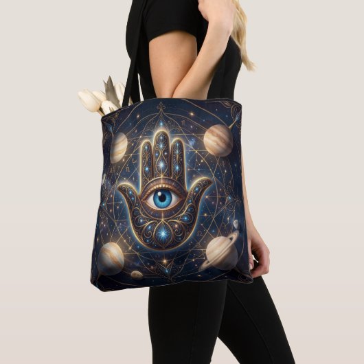 Celestial Hamsa Hand & Evil Eye Cosmic Protection  トートバッグ (クローズアップ)