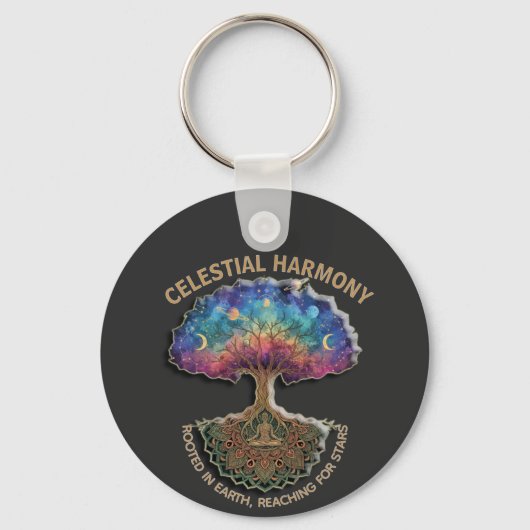 Celestial Harmony Tree - Cosmic Meditation Mandala キーホルダー (正面)