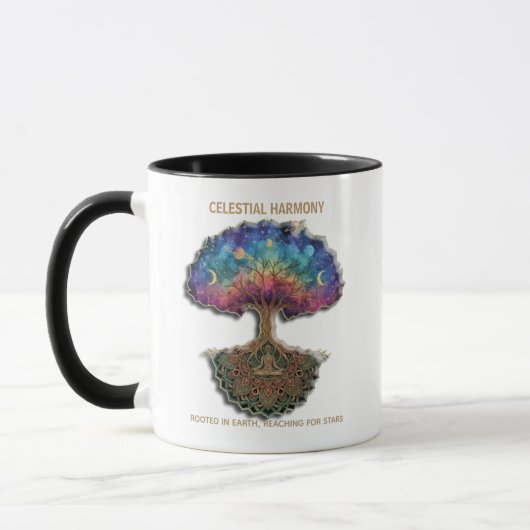 Celestial Harmony Tree | Cosmic Meditation Mandala マグカップ (左)