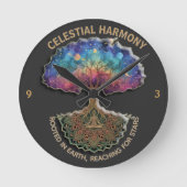 Celestial Harmony Tree - Cosmic Meditation Mandala ラウンド壁時計 (正面)