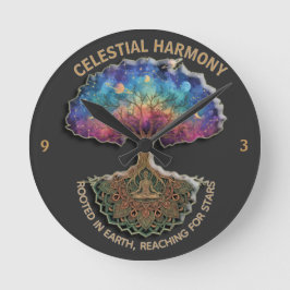 Celestial Harmony Tree - Cosmic Meditation Mandala ラウンド壁時計