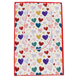 Celestial Hearts: Navy, Gold, Crimson Watercolor ミディアムペーパーバッグ